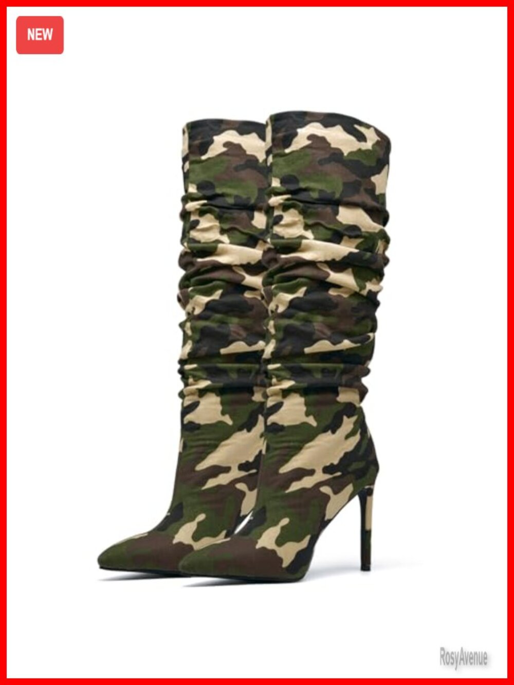 Women's Camo Knee High Boots Pointed Toe Stiletto Slouch Pull-On Tall Boots